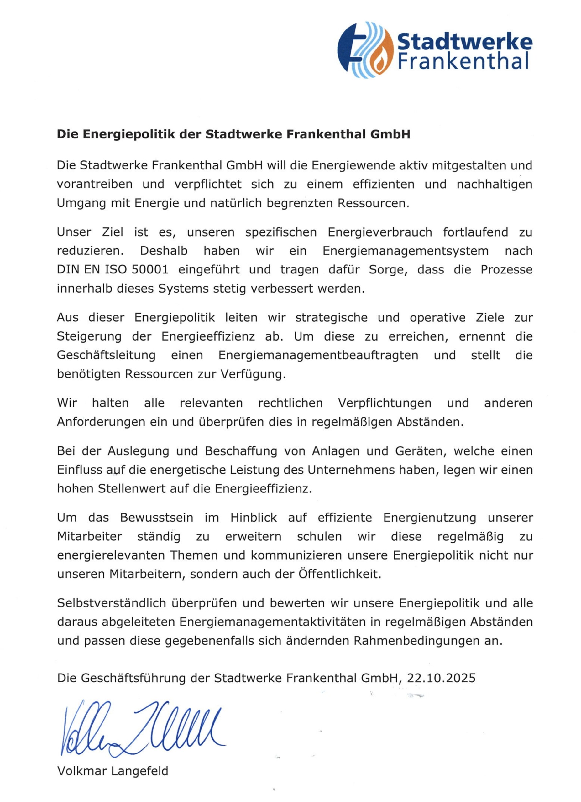 Energiepolitik der Stadtwerke Frankenthal GmbH